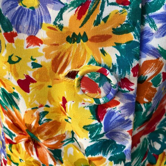 VTG Oscar de la Renta Studio Silk Blouse Top Jacket Small Floral Button Ruffles - Picture 11 of 14